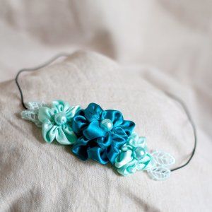 Turquoise Ribbon Flower Headband